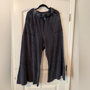 easel Washed Charcoal Drawstring Wide Leg Pants